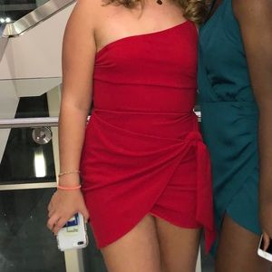 Red asymmetrical dress